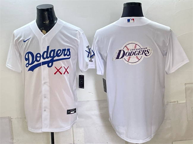 Men's Los Angeles Dodgers x KAWS Team Big Logo White Vapor Premier Limited Stitched Baseball Jersey